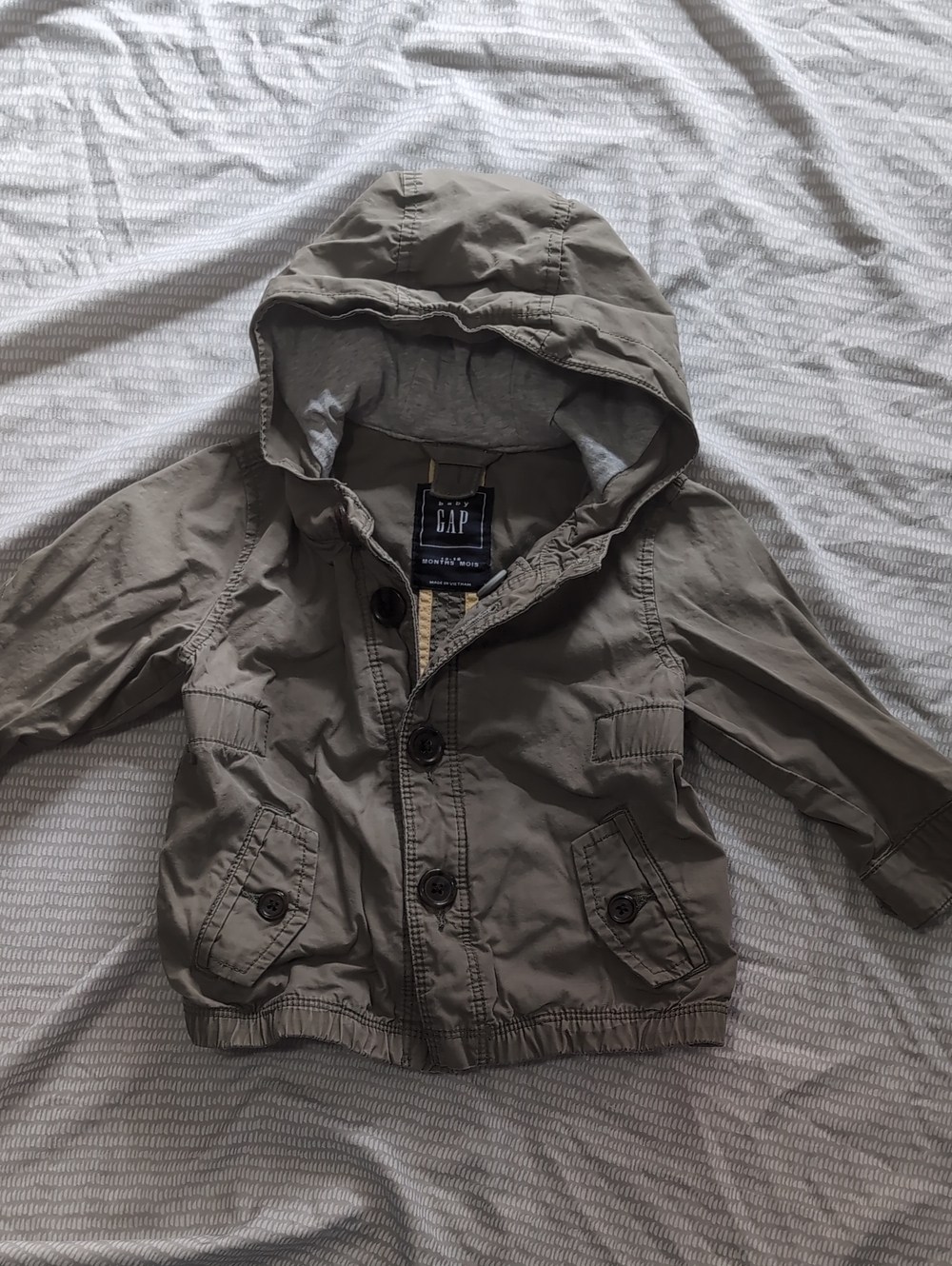 GAP Kids Hooded Button Jacket in Olive Green Infant 12-18 M *N10